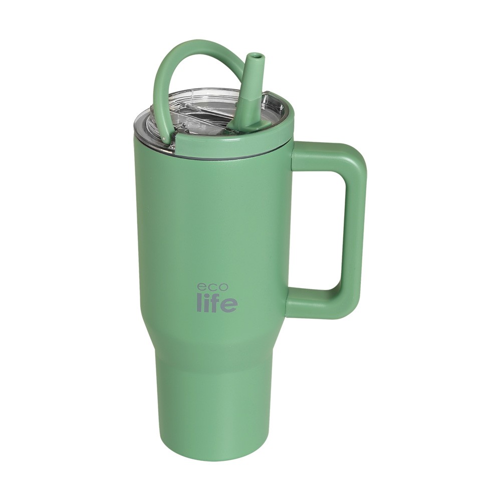 Ποτήρι Θερμός Tumbler 2 Handles Lid 900ml Green Tea, ecolife